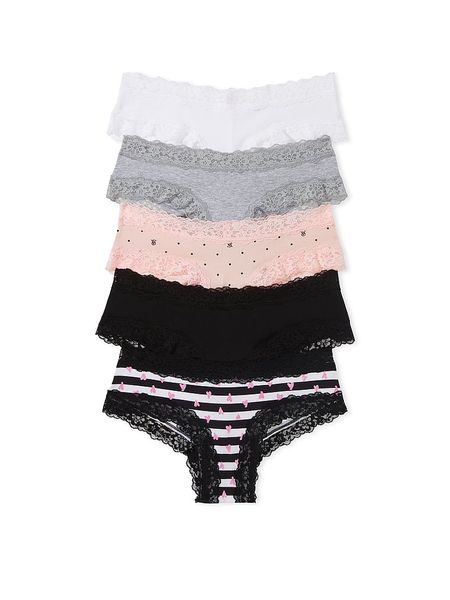 Набір трусиків Victoria's Secret 5-Pack Lace Waist Cotton Cheeky Panties 26687136 фото