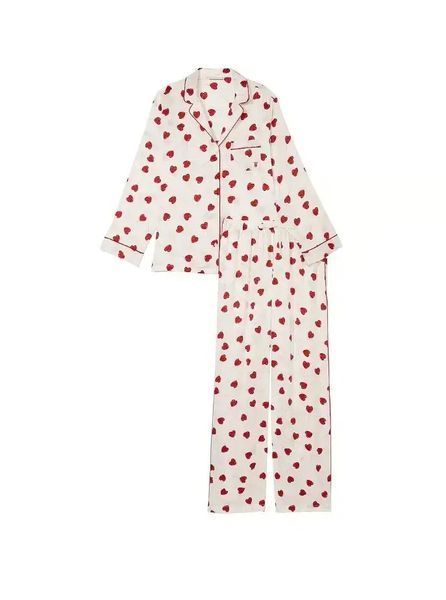 Подарунковий набір Victoria's Secret Піжама Satin Long Pajama Set Red Hearts + Лосьйон для тіла  Bare Vanilla Daydream Lotion &mdash; основне фото товару, вигляд спереду