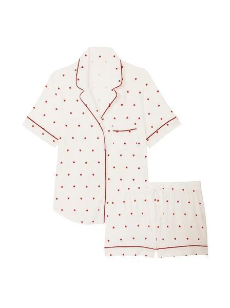 Подарунковий набір Victoria's Secret Піжама (сорочка + шорти) Modal Short PJ Set + Спрей для тіла Rich Honeysuckle Apricot &mdash; основне фото товару, вигляд спереду