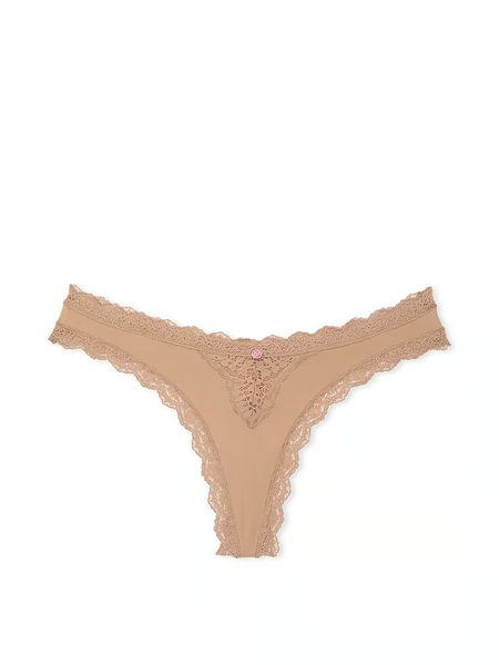 Комплект білизни Victoria's Secret Dream Angels Smooth & Lace Lightly Lined Classic Coverage Demi Bra  & Lace-Trim Thong Panty Praline 432\181 фото