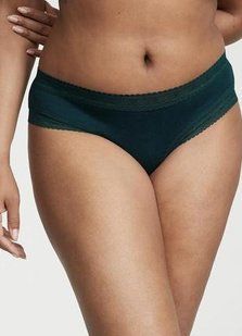 Хлопковые трусики Victoria's Secret Lace-Waist Cotton Cheeky Panty Green 26682191 фото