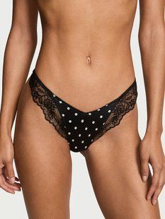 Трусики стринги Victoria's Secret Rose Lace-Trim High-Leg Thong Panty 27193904 фото