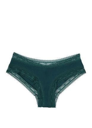 Хлопковые трусики Victoria's Secret Lace-Waist Cotton Cheeky Panty Green 26682191 фото