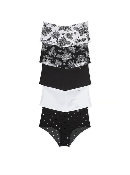 Набір трусиків Victoria's Secret 5-Pack Lace Waist Cotton Cheeky Panties Black & White Mix 26813615 фото