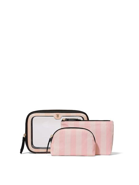 Косметичка Victoria's Secret 3-Piece Makeup Bag Pink Stripe 26772834 фото