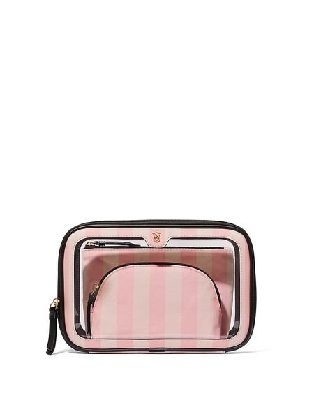 Косметичка Victoria's Secret 3-Piece Makeup Bag Pink Stripe 26772834 фото