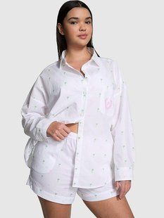Піжама Victoria's Secret Cotton Poplin Oversized Button-Down Sleepshirt + Boxer Shorts &mdash; основне фото товару, вигляд спереду