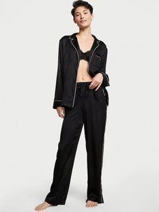 Піжама Victoria's Secret Satin Long Pajama Set Black &mdash; основне фото товару, вигляд спереду