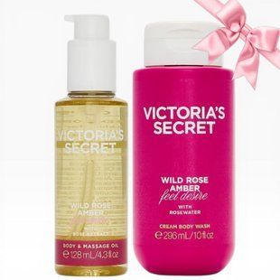 Подарунковий набір Victoria's Secret Wild Rose Amber Cream Body Wash + Body & Massage Oil &mdash; основне фото товару, вигляд спереду