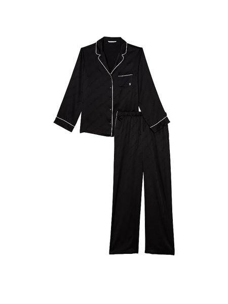 Піжама Victoria's Secret Satin Long Pajama Set Black 26673402 фото