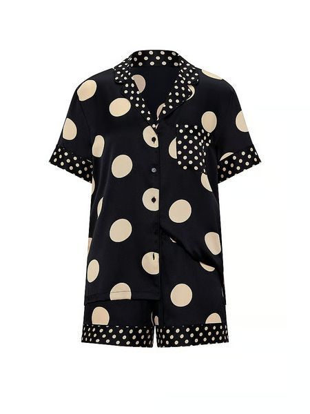 Піжама Victoria's Secret Signature Satin Short Pajama Set Black/Tan Dots &mdash; основне фото товару, вигляд спереду