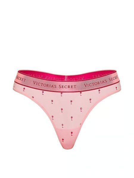 Трусики Victoria's Secret Logo Cotton Thong Panty Pink 27272647 фото
