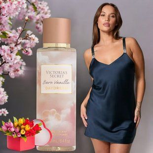 Набор Victoria's Secret Пеньюар Shine Strap Satin Strappy-Back Slip + Спрей для тела Bare Vanilla Daydream Fragrance Mist 780/501 фото