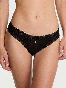 Трусики стринги Victoria's Secret Cotton Shadow Stripe Lace-Waist Thong Panty 27115593 фото