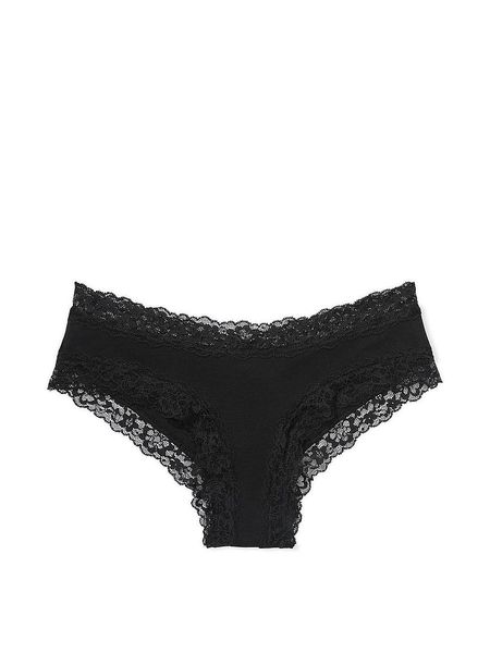 Бавовняні Трусики Victoria's Secret Lace-Waist Cotton Cheeky Panty Black 26825059 фото