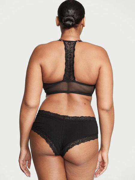 Бавовняні Трусики Victoria's Secret Lace-Waist Cotton Cheeky Panty Black 26825059 фото