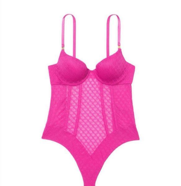 Боді Victoria's Secret Fuchsia Frenzy Pink Lace Icon Bodysuit &mdash; основне фото товару, вигляд спереду