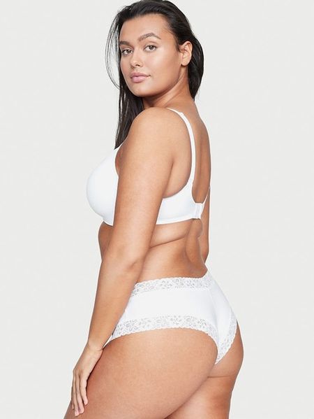 Бавовняні Трусики Victoria's Secret Lace-Waist Cotton Cheeky Panty Snow White 24470836 фото