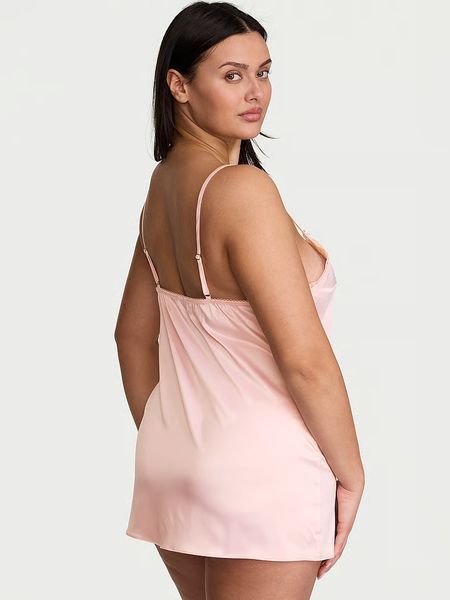 Пеньюар Victoria's Secret Tease Satin Lace-Trim Mini Slip Dress Angel Pink &mdash; основне фото товару, вигляд спереду