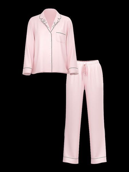 Піжама Сатинова Victoria's Secret Satin Long Pajama Set Pink &mdash; основне фото товару, вигляд спереду