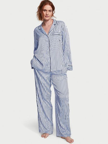 Піжама Victoria's Secret Satin Long Pajama Set Blue Stripe 26747935 фото