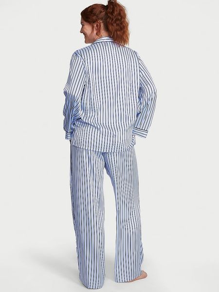 Піжама Victoria's Secret Satin Long Pajama Set Blue Stripe 26747935 фото