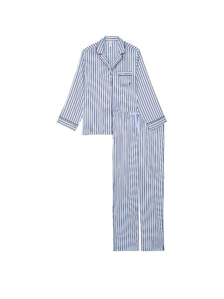 Піжама Victoria's Secret Satin Long Pajama Set Blue Stripe 26747935 фото