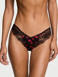 Трусики стринги Victoria's Secret Rose Lace-Trim High-Leg Thong Panty 27193828 фото