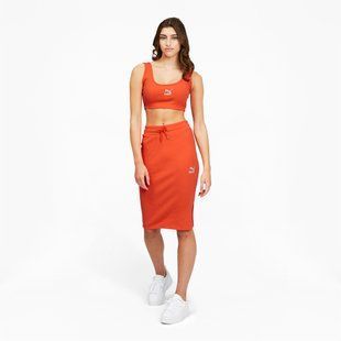 Жіночий спортивний костюм Puma Classics Ribbed Midi Skirt & Top Orange &mdash; основне фото товару, вигляд спереду