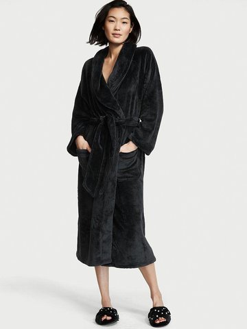 Халат Victoria's Secret Logo Plush Long Robe Black 26386529 фото