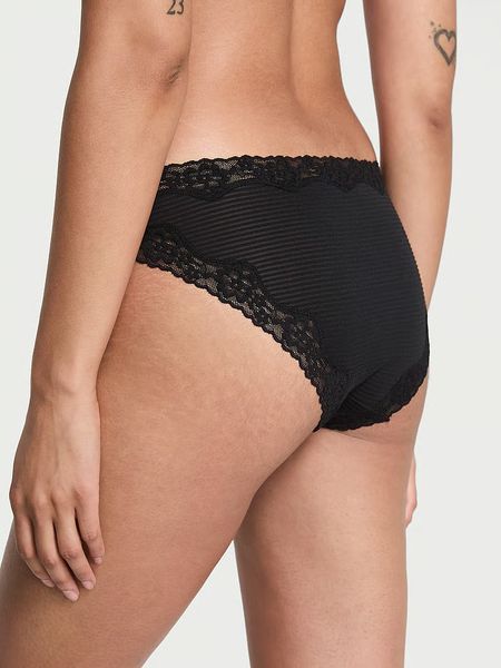 Трусики бикини Victoria's Secret Cotton Shadow Stripe Lace-Waist Bikini Panty 27115654 фото