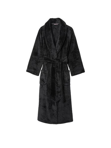 Халат Victoria's Secret Logo Plush Long Robe Black 26386529 фото