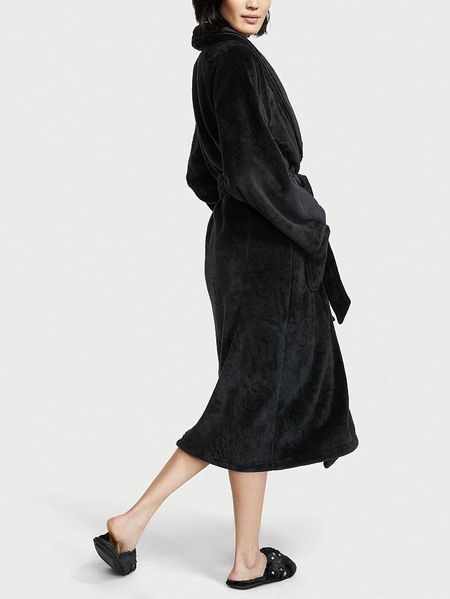 Халат Victoria's Secret Logo Plush Long Robe Black 26386529 фото