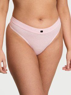 Хлопковые трусики стринги Victoria's Secret Logo Cotton Thong Panty Heather Pink Petal 27027740 фото