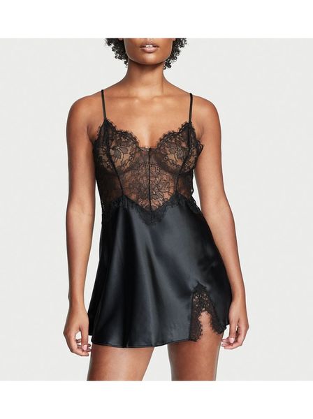 Пеньюар Victoria's Secret Very Sexy Lace Plunge Slip Black 26708097 фото