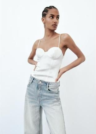 Жіночий корсетний боді Zara Satin Effect Bustier Corset Bodysuit White 3401\680\250 фото