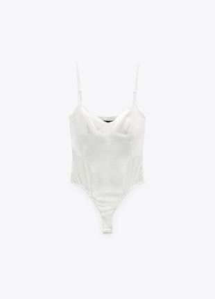 Жіночий корсетний боді Zara Satin Effect Bustier Corset Bodysuit White 3401\680\250 фото