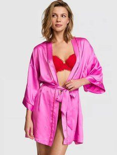 Халат Victoria&rsquo;s Secret Short Satin Kimono Robe Pink &mdash; основне фото товару, вигляд спереду