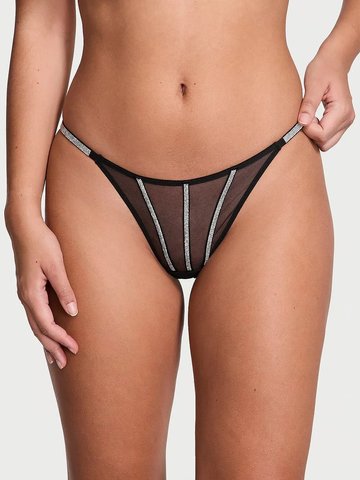 Трусики Victoria's Secret Sheer Shine Thong Panty Black 26814568 фото