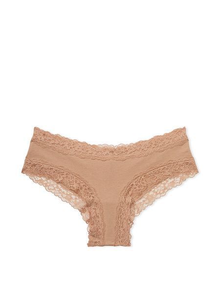 Хлопковые трусики Victoria's Secret Lace-Waist Cotton Cheeky Panty Beige 26649005 фото