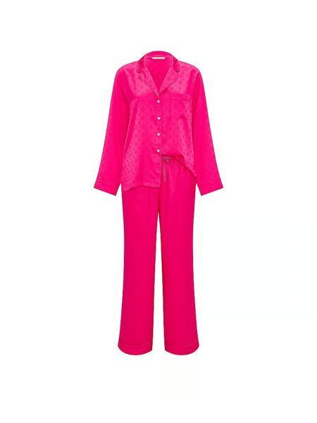 Піжама Victoria's Secret Signature Satin Long Pajama Set Pop Pink &mdash; основне фото товару, вигляд спереду