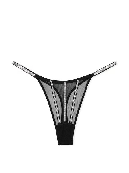 Трусики Victoria's Secret Sheer Shine Thong Panty Black 26814568 фото