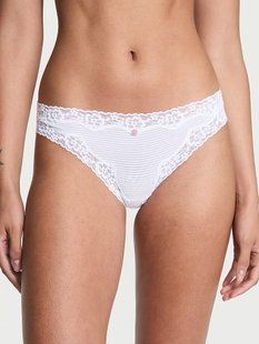 Трусики бікіні Victoria's Secret Cotton Shadow Stripe Lace-Waist Bikini Panty &mdash; основне фото товару, вигляд спереду