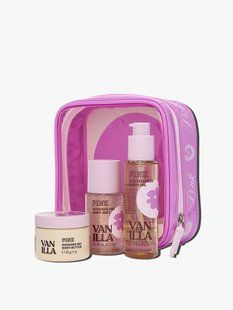 Подарунковий набір Victoria's Secret PINK Vanilla Let's Glow Away Shimmer Travel Set &mdash; основне фото товару, вигляд спереду