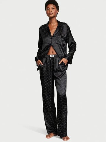 Піжама Victoria's Secret  Dew Drop Satin Long Pajama Set Black 26710184 фото