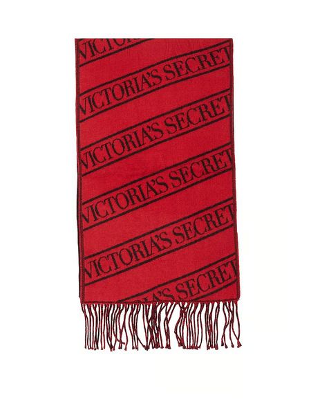 Шарф жіночий Victoria's Secret Scarf Logo Red Black Wrap Woven Fringe Cozy Winter  24583003 фото