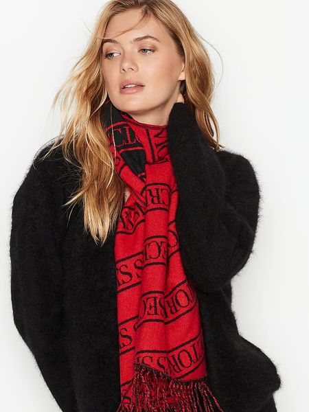 Шарф жіночий Victoria's Secret Scarf Logo Red Black Wrap Woven Fringe Cozy Winter  24583003 фото