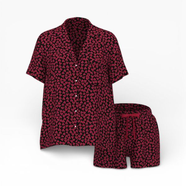 Набір Victoria's Secret Сатинова Піжама з шортиками Glazed Satin Short Pajama Set + Трусики Very Sexy Heartware Thong Panty  &mdash; основне фото товару, вигляд спереду