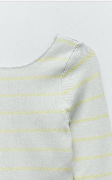 Светр жіночий ZARA Sweater Women's Yellow Mint Cropped Striped Scoop Back 3519\031\423 фото