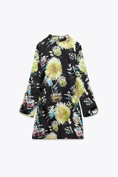 Сукня жіноча Zara Black Floral Printed Gathered Long Sleeve Mini Dress 7969\257\330 фото